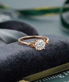 Leaf Solitaire Engagement Ring 1ct Round Cut VVS1D Diamond 18k Rose Gold Finish