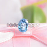 1.6ct Oval Cut Blue Topaz Engagement Ring Diamond Accents 14k White Gold Finish