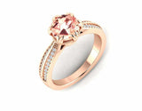 2ct Round Peach Morganite Solitaire 2 Row Band Engagement Ring 14k RoseGold Over