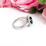 4Ct Oval Green Emerald Diamond Accent Floral Solitaire Ring 14k White Gold Over