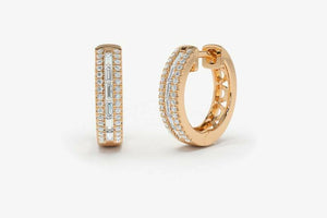 2ct Huggies Earrings Baguette Diamond Cluster Channel Set 14k Rose Gold Finish