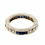 2ct Princess Cut Blue Sapphire Wedding Band Vintage Antique 14k WhiteGold Finish