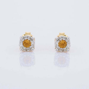 1ct Stud Earrings Round Cut Yellow Citrine Halo Design 14k Yellow Gold Finish