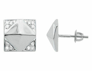 0.2ct Round Cut Diamond Edge Pyramid Stud Earrings Women 14k White Gold Finish