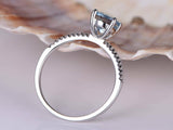 1ct Round Cut Blue Aquamarine Solitaire Engagement Ring 14k White Gold Finish