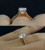 Solitaire with Round Accent Engagement Ring 1.6ct Oval Diamond 14k RoseGold Over