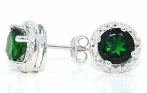 2ct Stud Earrings Round Cut Green Emerald Diamond Halo Women 14k White Gold Over