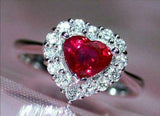 3.5ct Heart Cut Pink Ruby Diamond Halo Love Engagement Ring 14K White Gold Over