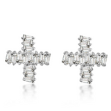 Fancy Design Stud Earrings 1ct Baguette Cut VVS1D Diamond 14k White Gold Finish