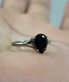 1ct Engagement Ring Pear Cut Black Diamond Solitaire 14k Black Gold Finish