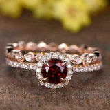 2ct Round Red Garnet Bridal Set Vintage Band Engagement Ring 14k Rose Gold Over