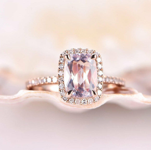 1.3ct Cushion Cut Peach Morganite Solitaire Engagement Ring 18k RoseGold Finish