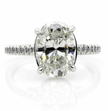 4Ct Oval Cut Diamond Accent Hidden Halo Solitaire Ring 14K White Gold Finish