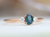 1ct Engagement Ring Oval Cut London Blue Topaz Three Stone 14k Rose Gold Finish