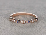 1ct Round Cut Blue Sapphire Wedding Band Vintage Stackable 14k Rose Gold Finish