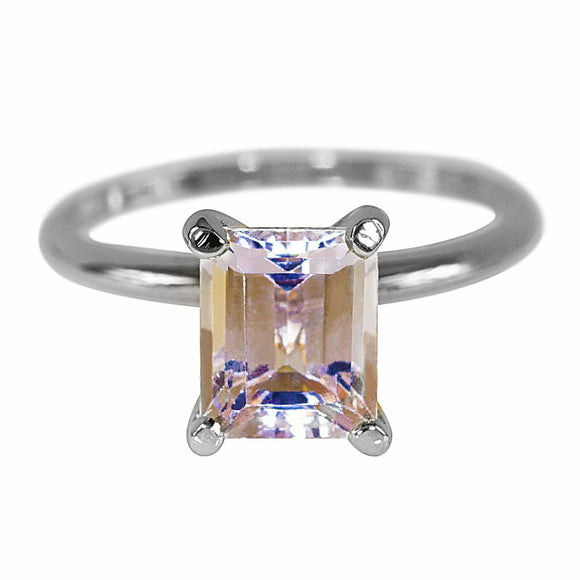 1.8ct Emerald Cut Peach Morganite Engagement Ring Solitaire 14k WhiteGold Finish