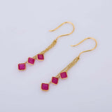 2ct Drop Earrings Cushion Cut Pink Ruby Dangling Chain 14k Yellow Gold Finish