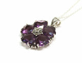 5ct Heart Cut Purple Amethyst Pendant Floral Design 14k White Gold Over NO CHAIN