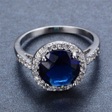 2.4ct Round Cut Blue Sapphire Engagement Ring 14k White Gold Over Halo Solitaire