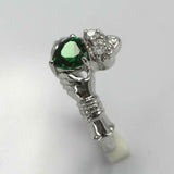 1ct Heart Cut Green Emerald Engagement Ring Diamond Claddagh 14k White Gold Over