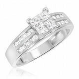 2Ct Princess Cut Diamond Round Accents Engagement Ring 14K White Gold Finish