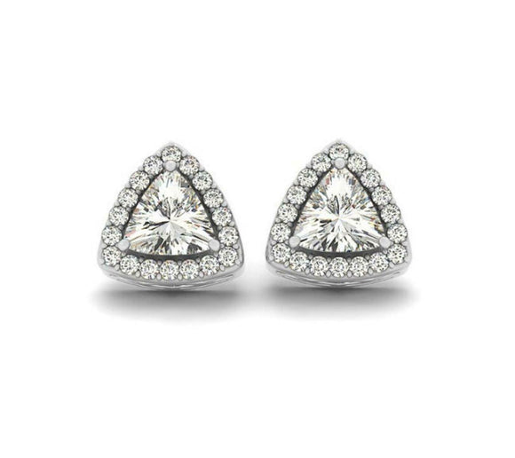 2ct Stud Earrings Trillion Cut Diamond Halo Design 14k White Gold Finish