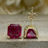 2ct Asscher Cut Simulated Pink Ruby Solitaire Stud Earring 14k White Gold Plated