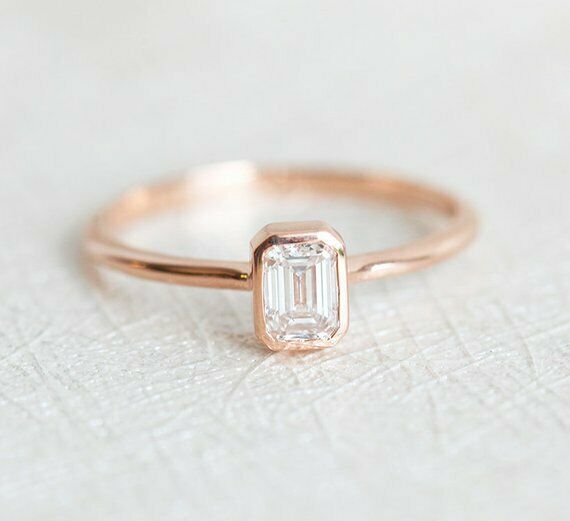 0.7ct Emerald Cut VVS1D Diamond Engagement Ring 14k Rose Gold Finish Solitaire