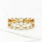 Three Row Stylish Wedding Ring Band 1.5ct Round Cut Diamond 14k Yellow Gold Over