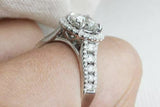 3Ct Round Cut Diamond Accent Halo Setting Engagement Ring 14K White Gold Finish