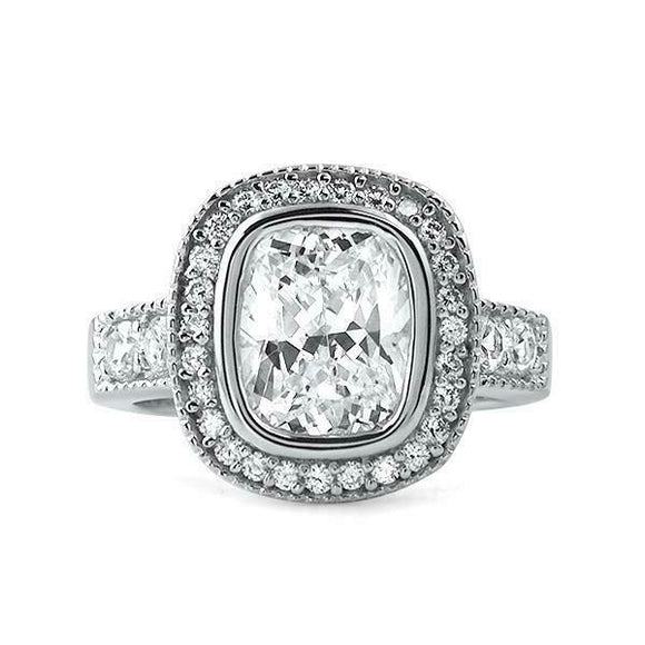 3.4ct Cushion Cut Diamond Engagement Ring Cocktail Halo 14k White Gold Finish