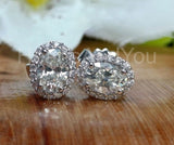 2ct Oval Cut Simulated Diamond Halo Stud Women Earrings 14k White Gold Plated