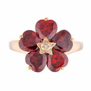 5ct Engagement Ring Heart Cut Red Garnet Floral Women 14k Rose Gold Finish