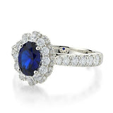 3ct Oval Cut Blue Sapphire Engagement Ring Floral Cluster 14k White Gold Finish