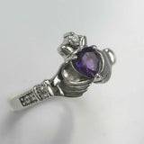 1ct Heart Purple Amethyst Engagement Ring Diamond Claddagh 14k White Gold Finish