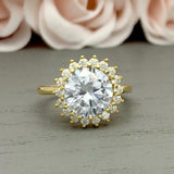 1.6ct Engagement Ring Round Cut Diamond Halo Floral Design 14k YellowGold Finish