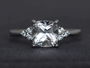 1.4ct Cushion Cut Diamond Engagement Ring 14k White Gold Finish Accent Solitaire