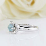 2.2ct Round Cut Blue Aquamarine Engagement Ring Floral 14k White Gold Finish