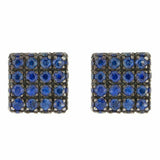 1.2ct Round Cut Blue Sapphire Square Cluster Stud Earrings 14k White Gold Finish