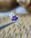 1.4ct Oval Cut Purple Amethyst Filigree Split Shank Ring 14k White Gold Finish