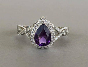 2ct Pear Cut Purple Amethyst Halo Infinity Engagement Ring 14k White Gold Finish