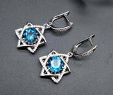 2ct Drop Earrings Round Cut London Blue Topaz Star of David 14k WhiteGold Finish