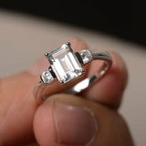 1.2ct Emerald Cut Diamond Engagement Ring 14k WhiteGold Finish Trilogy Solitaire