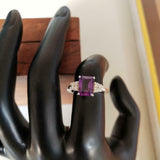 2ct Engagement Ring Emerald Cut Amethyst Diamond Accent 14k White Gold Finish