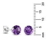 2ct Stud Earrings Round Cut Purple Amethyst Solitaire Women 14k WhiteGold Finish