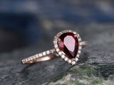 1.5Ct Pear Cut Red Garnet Halo Solitaire Engagement Ring 14K Rose Gold Finish