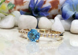 1.2ct Round Cut Blue Topaz Solitaire with Accent Ring 14k Yellow Gold Finish