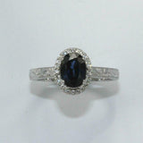 2.2ct Oval Cut Blue Sapphire Engagement Ring Vintage Halo 14k White Gold Finish