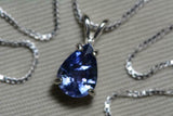 2.5ct Blue Tanzanite Pendant Pear Cut Solitaire 14k White Gold Finish NO CHAIN