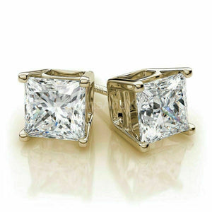 2ct Princess Simulated Diamond 4 Prong Screw Back Stud Earrings 14k Gold Plated